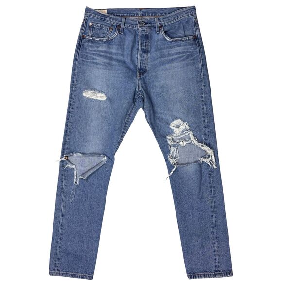 Levi's 501 S Jeans Womens Skinny Distressed Big E Button Fly‎ W32/L30 Y2K Grunge - Picture 1 of 10